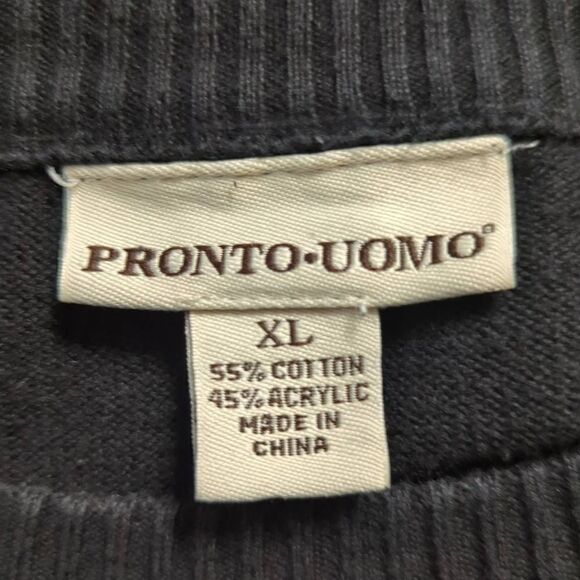 Pronto Uomo Sweater Men's Size XL Black‎ Stripes Textured Lightweight Cosby 80's - Picture 9 of 13